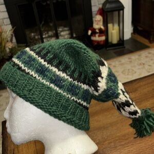 Wool knitted geeen Santa sweater hat with Pom Pom